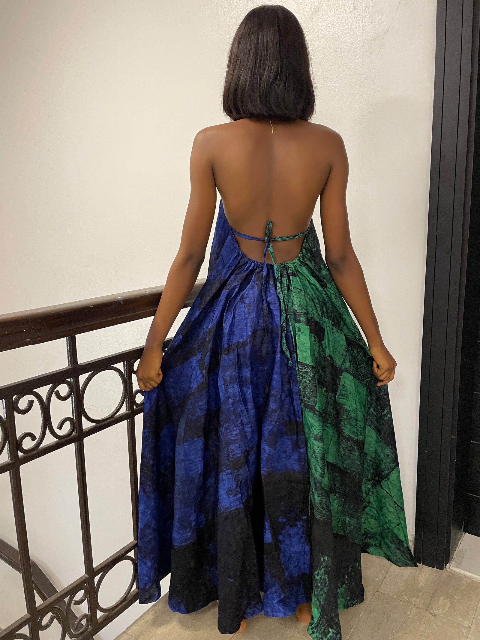 TWO-TONED HALTER NECK DRESS