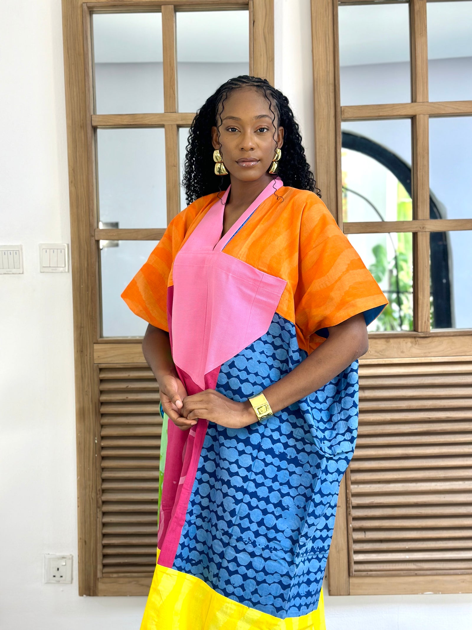 multicolour midi agbada with lilac asooke collar 