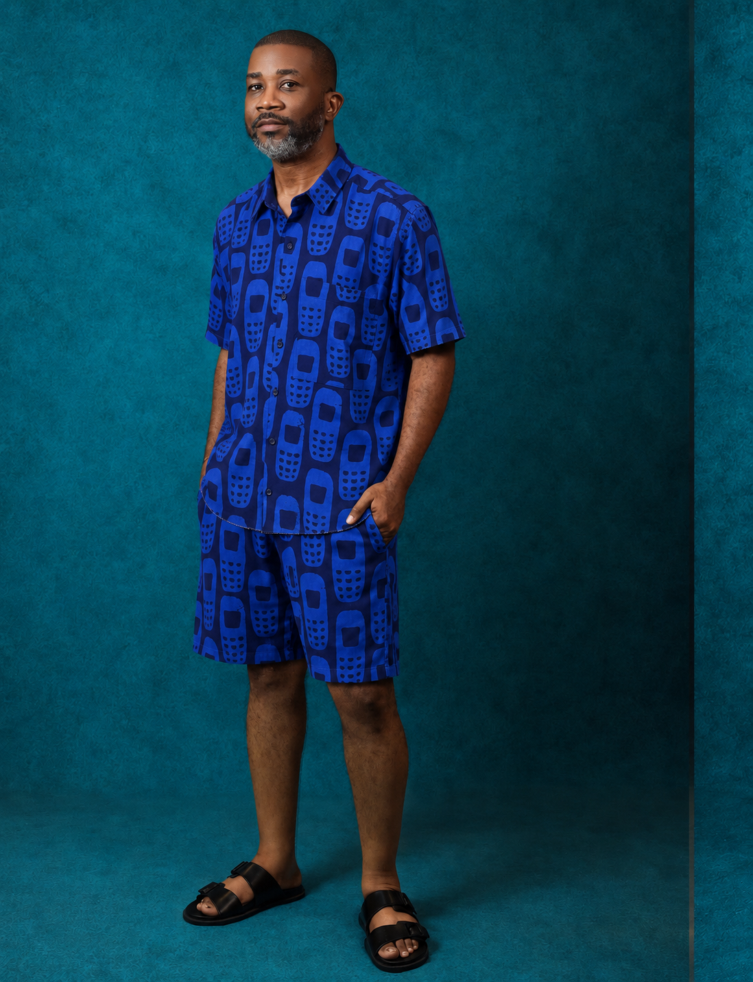 MOBILE PHONE BLUE AND NAVY BLUE SHORT SLEEVE SHIRT