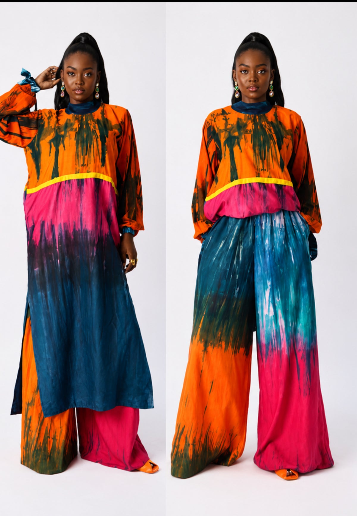 orange and teal multicolour slip dress with asooke outline