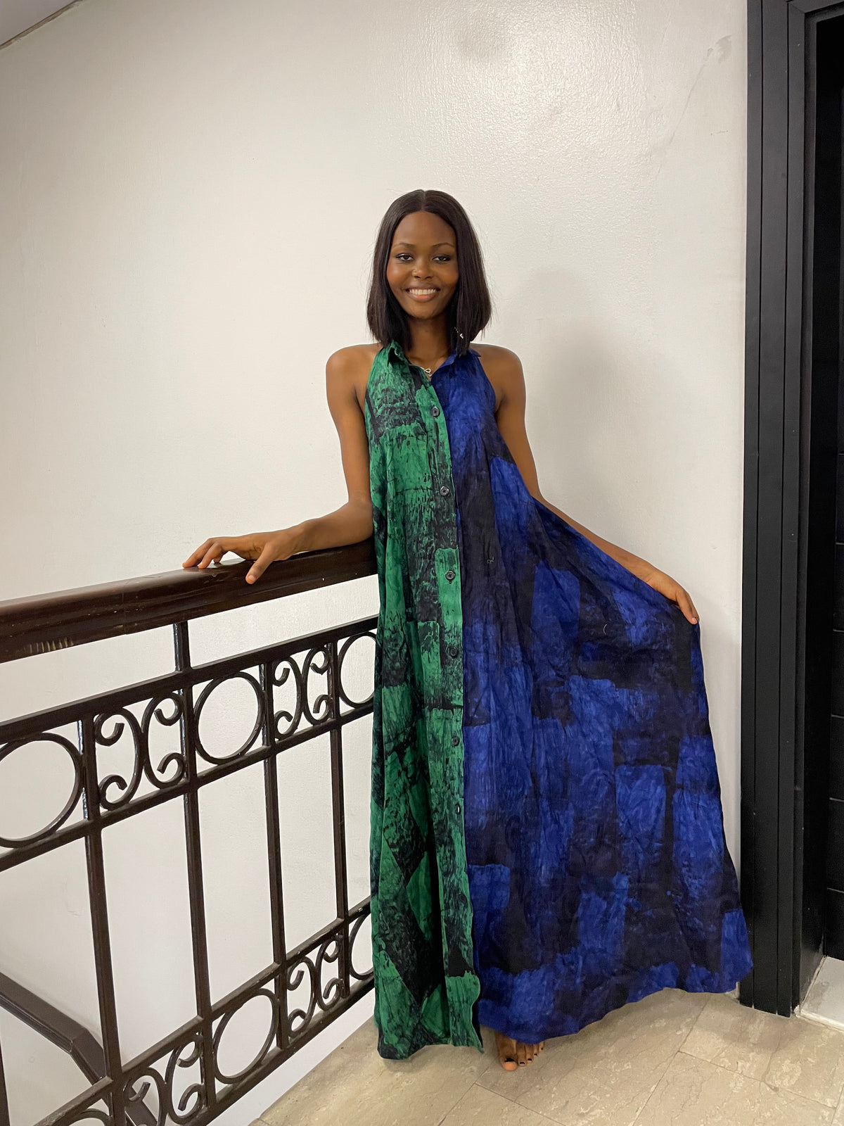 TWO-TONED HALTER NECK DRESS