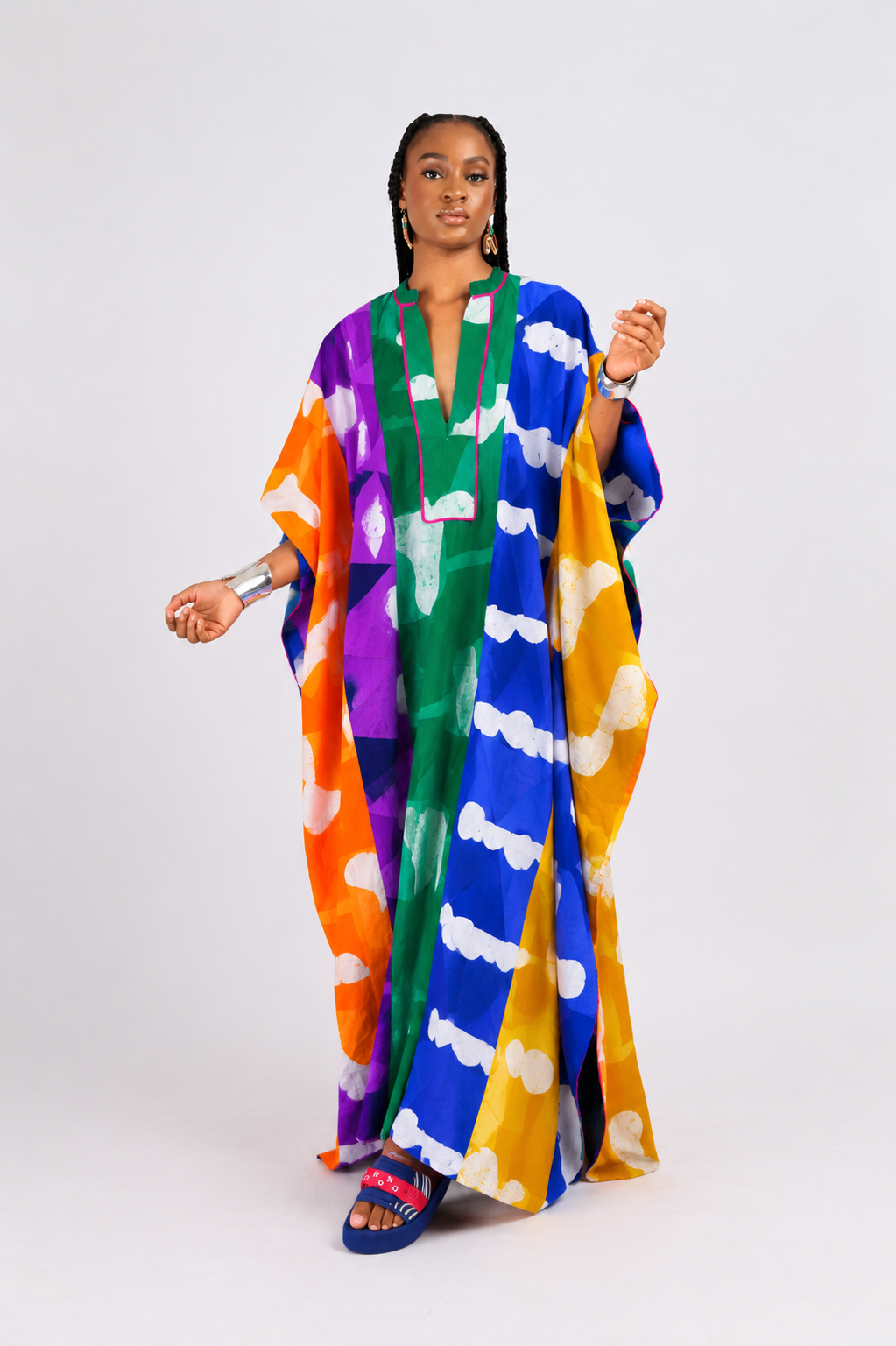 white and tangerine multicolour jalabiya