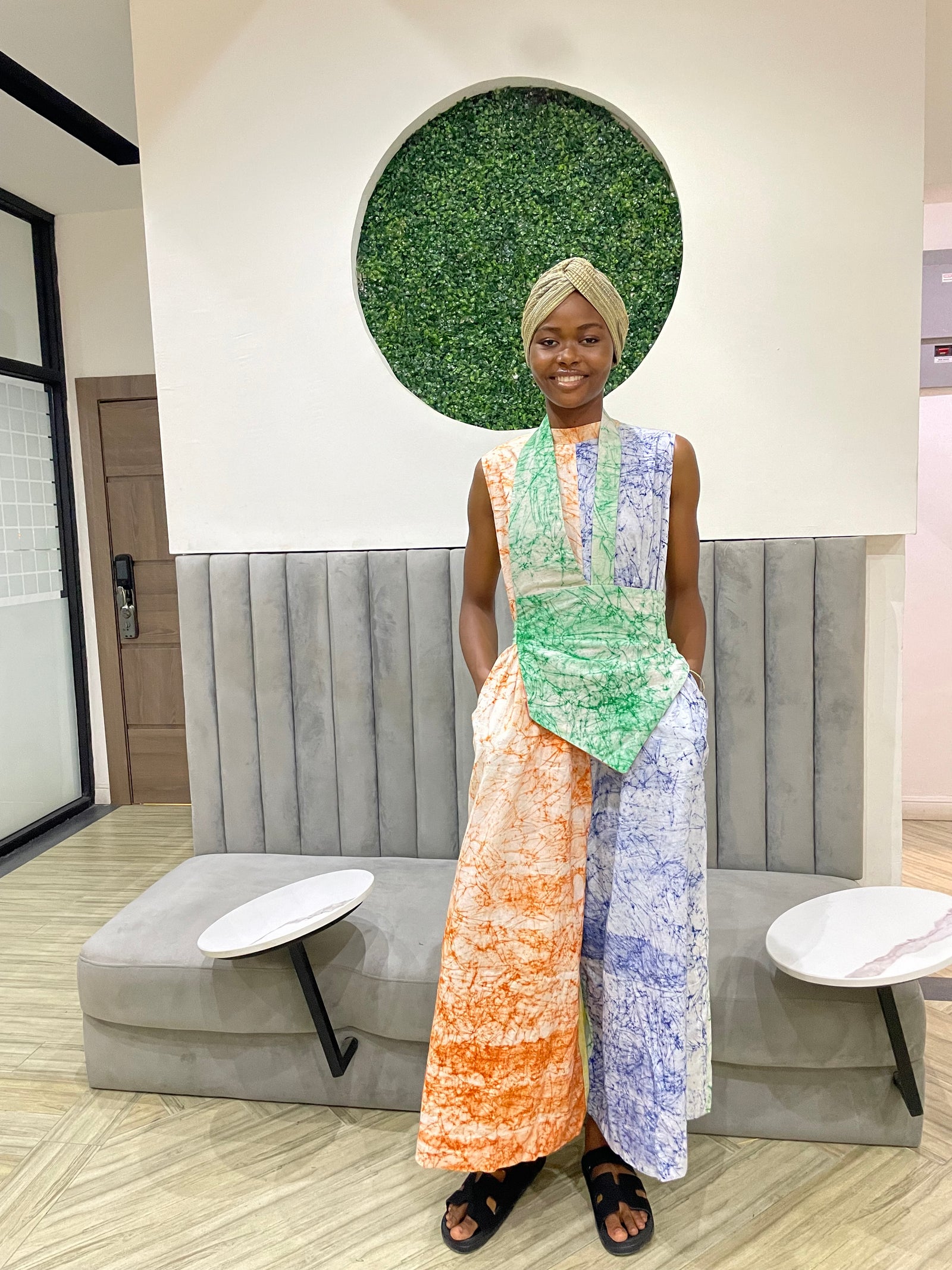 orange and blue multicolour jumpsuit