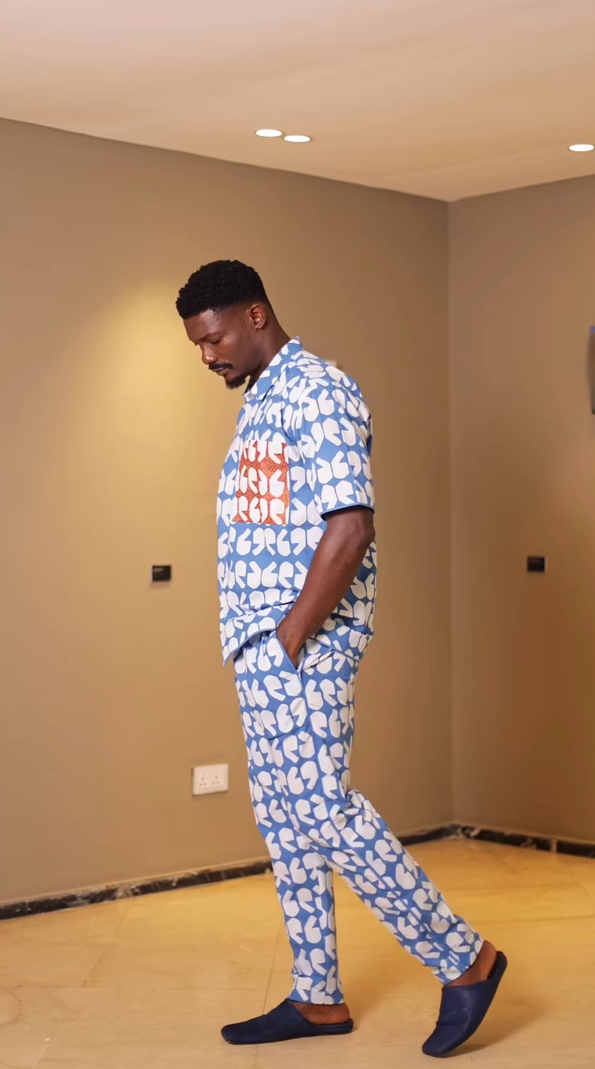 69 LIGHT BLUE AND WHITE LOUNGE TROUSERS