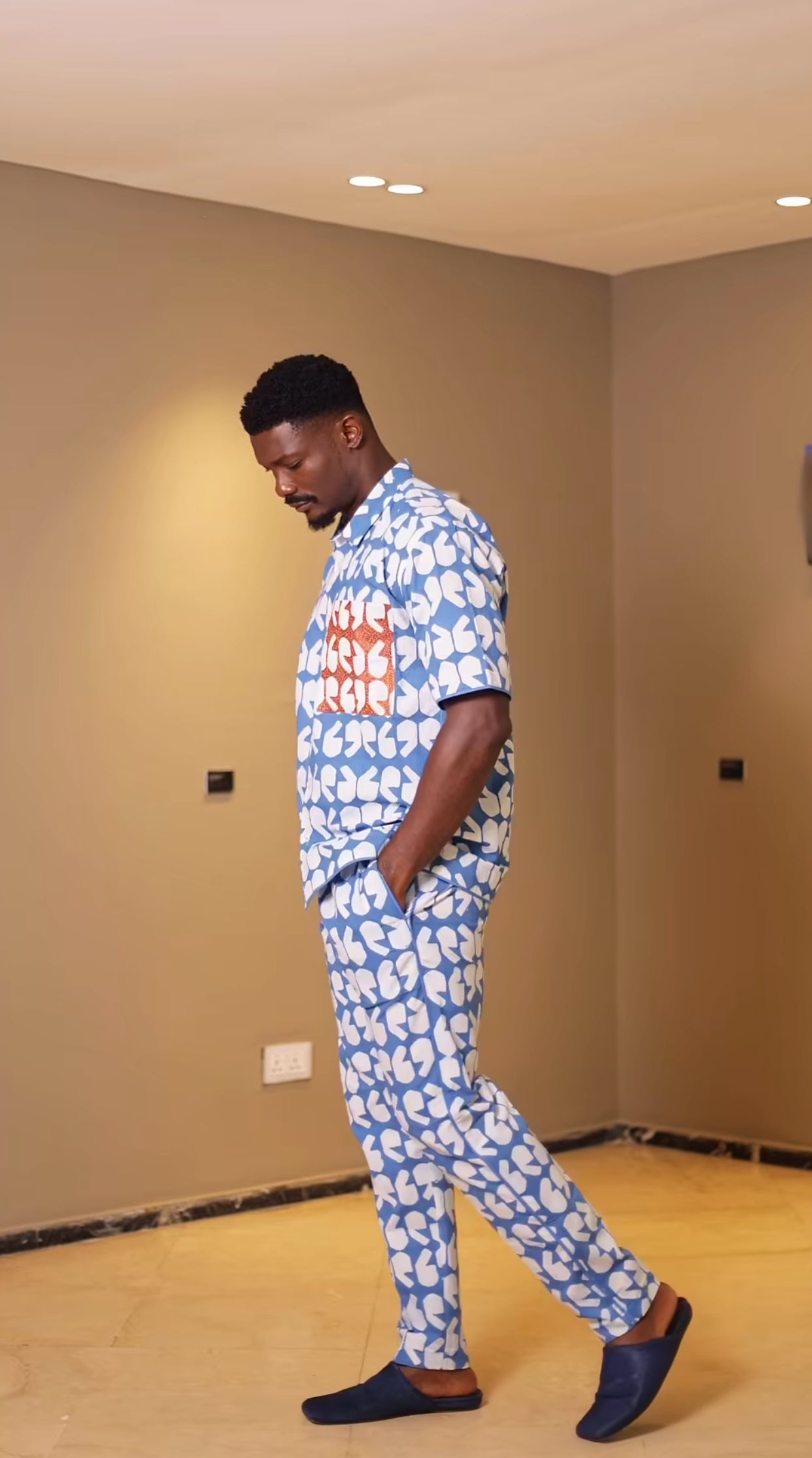 69 LIGHT BLUE AND WHITE LOUNGE TROUSERS