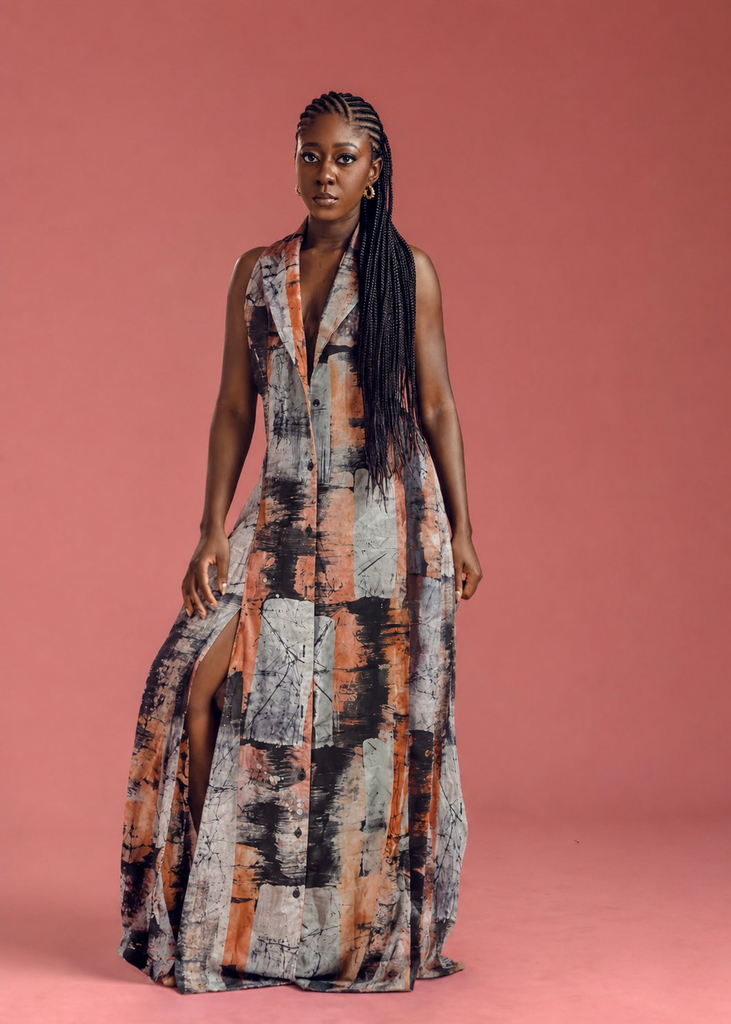 ARA LARA LAPEL HALTER NECK MAXI DRESS - BLUE FLORAL PRINT