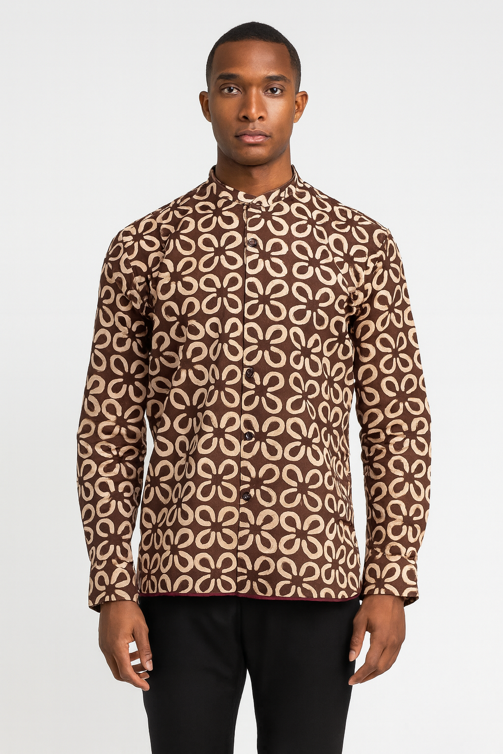 SARO DARK BROWN AND WHITE LONG SLEEVE SHIRT
