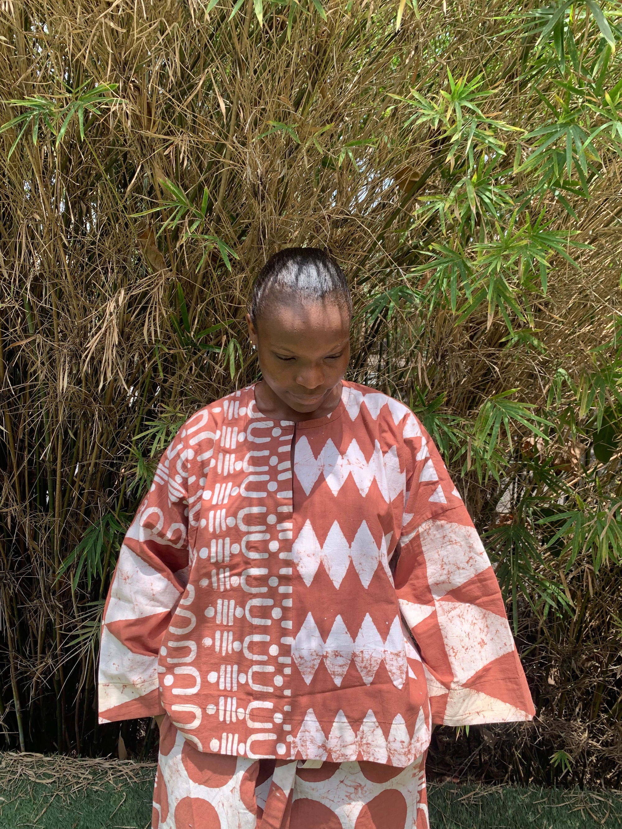 multiprint coffee brown and white buba shirt