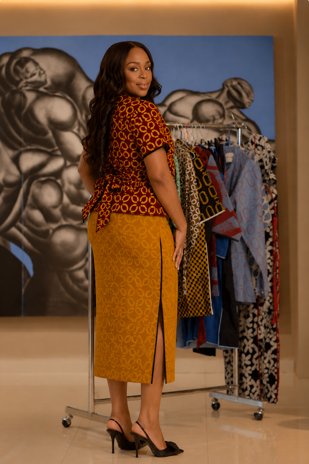 SARO RED AND YELLOW TOP WITH SARO YELLOW SKIRT