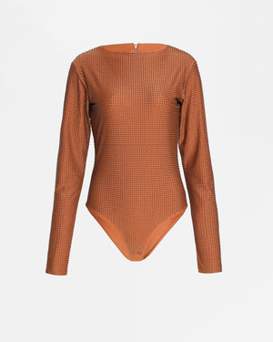 GINA CRYSTAL BODYSUIT in Cocoa
