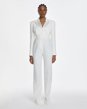 AMAAL CRYSTAL COLLAR JUMPSUIT in White