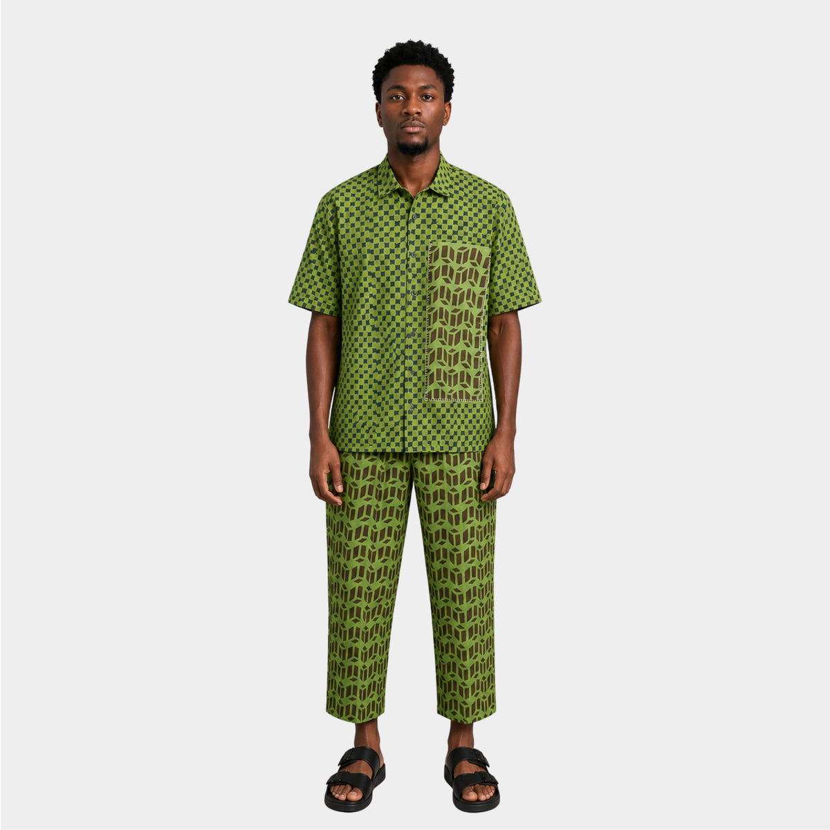 Checkered Green Shirt with Knitted Pocket