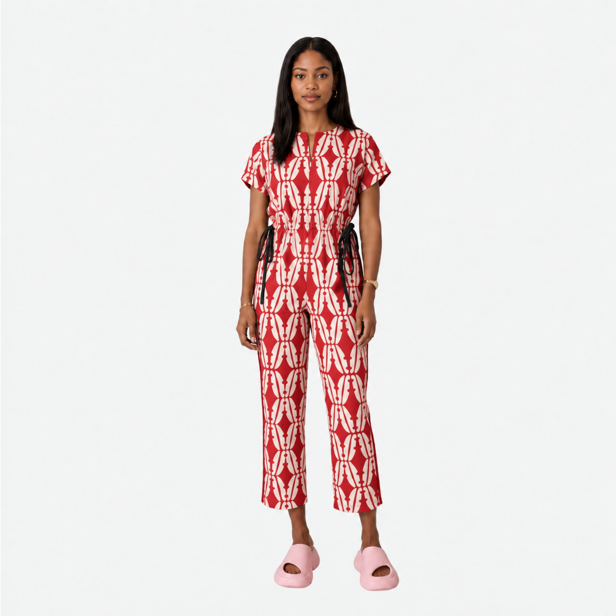 CLIP RED AND WHITE JUMPSUIT