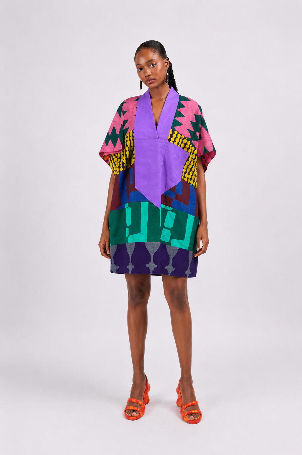 pink and green multicolour mini agbada with lilac asooke