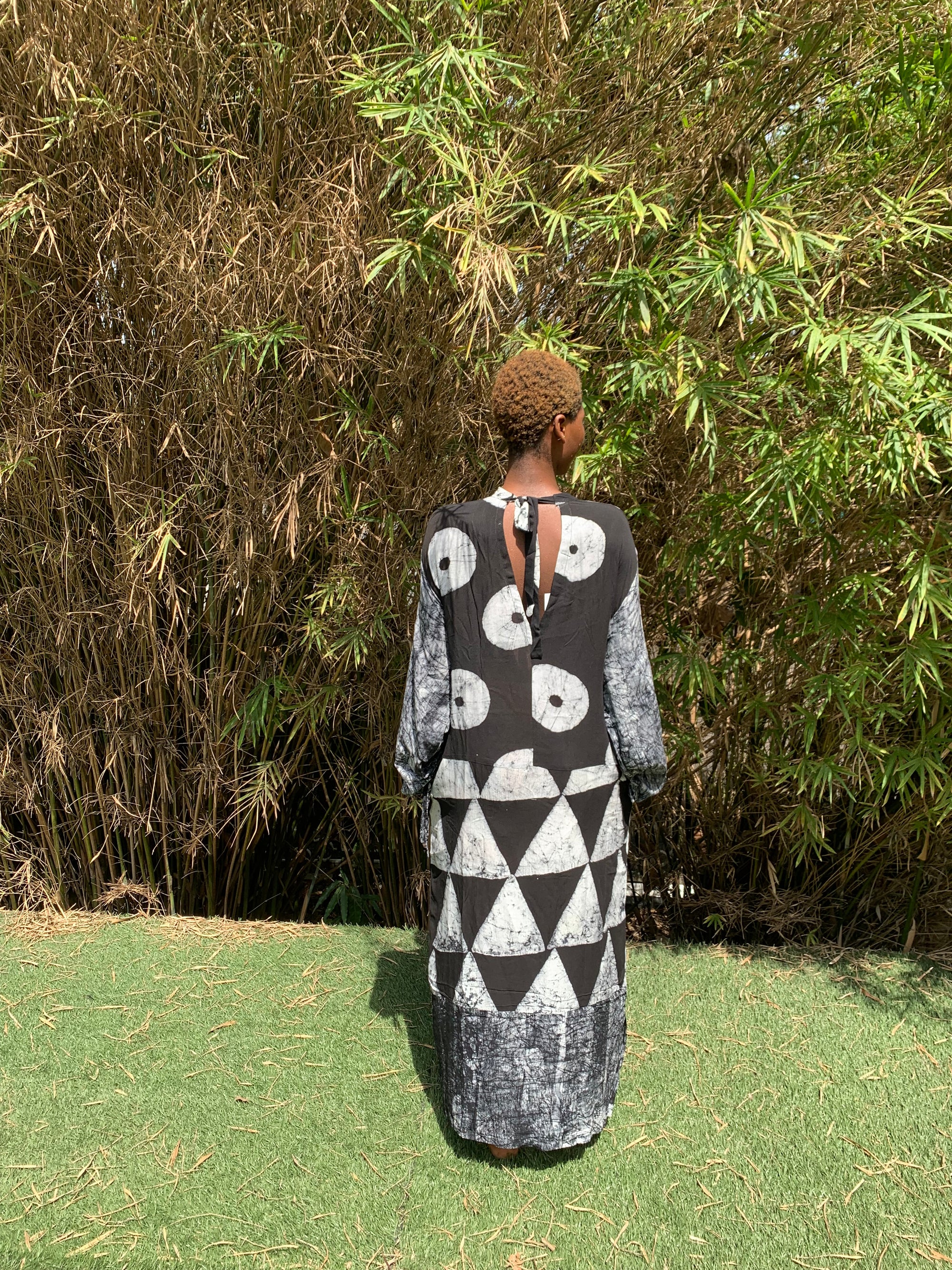 black and white multiprint chiffon slip dress
