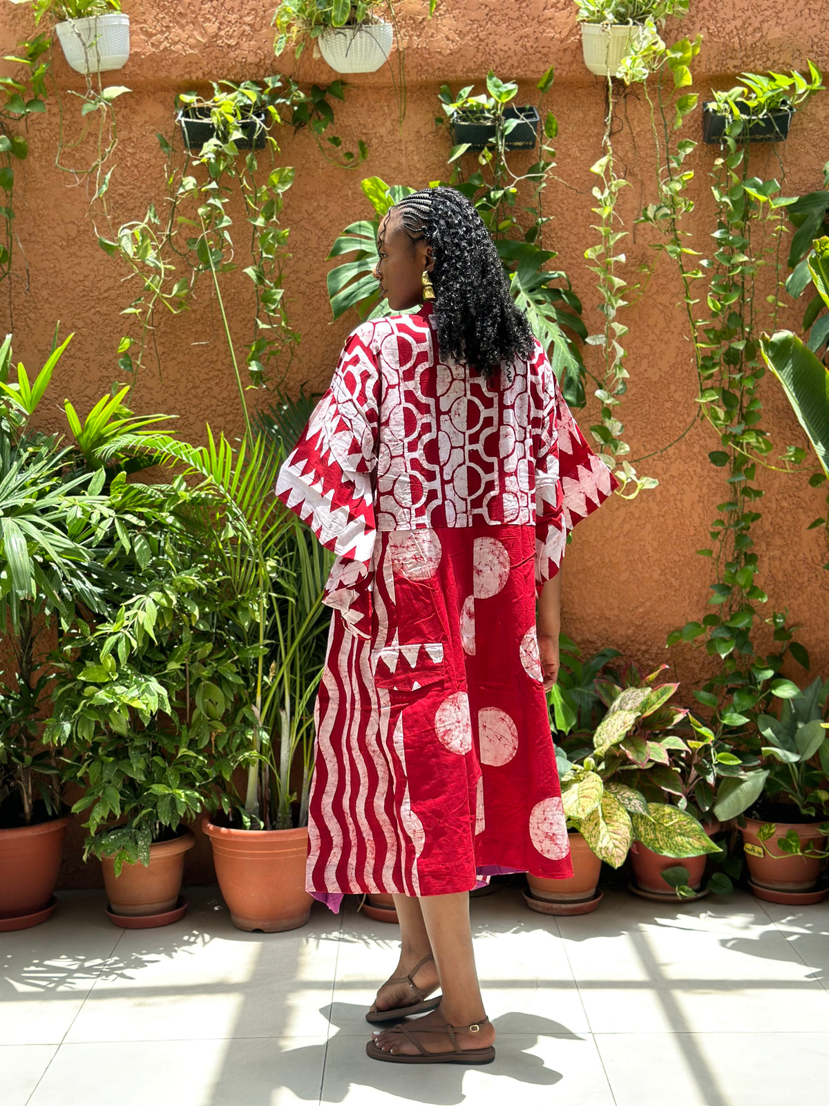 red and white multiprint shirt dress 
