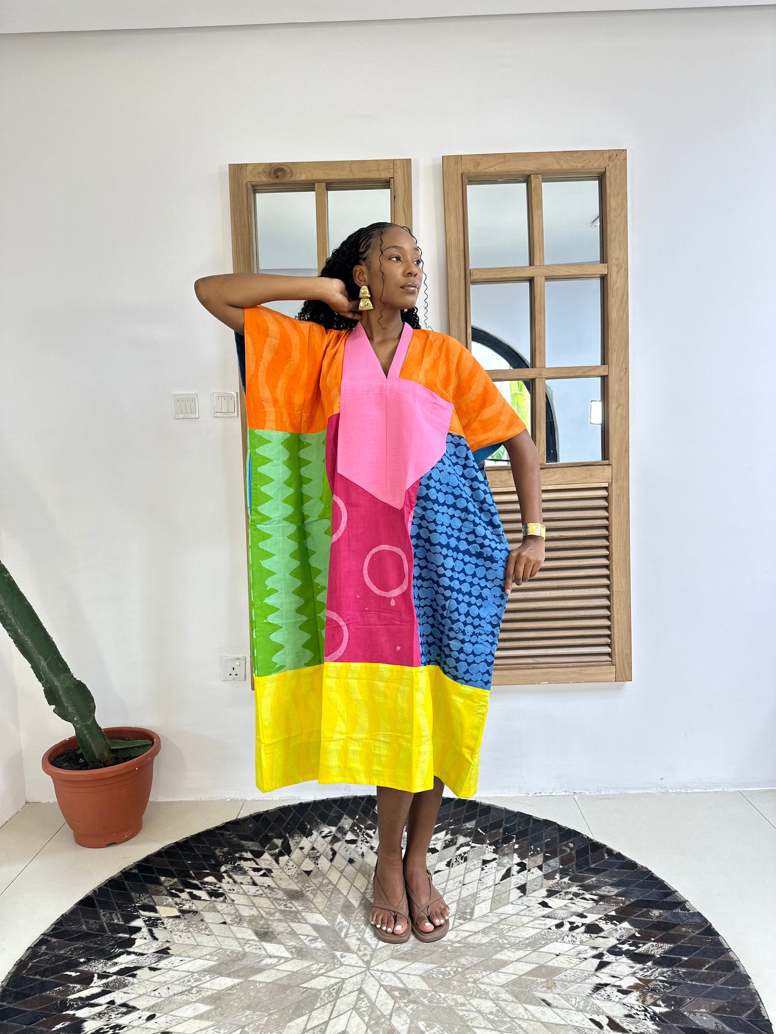 multicolour midi agbada with lilac asooke collar 