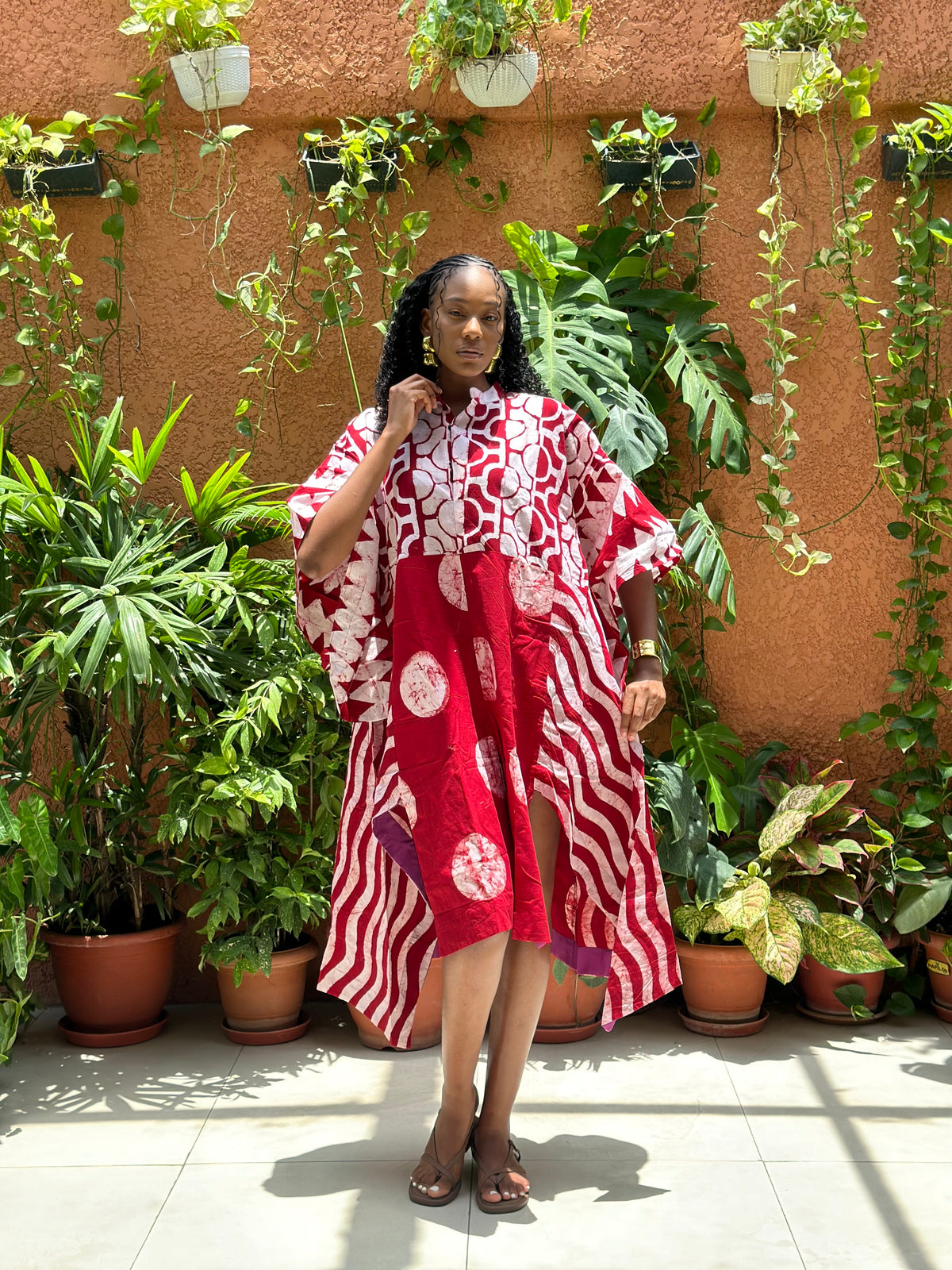 red and white multiprint shirt dress 