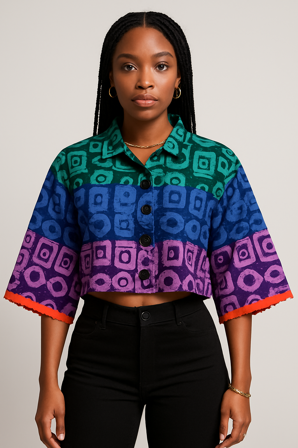 COLOR BLOCKING ADIRE PANELED CROP TOP