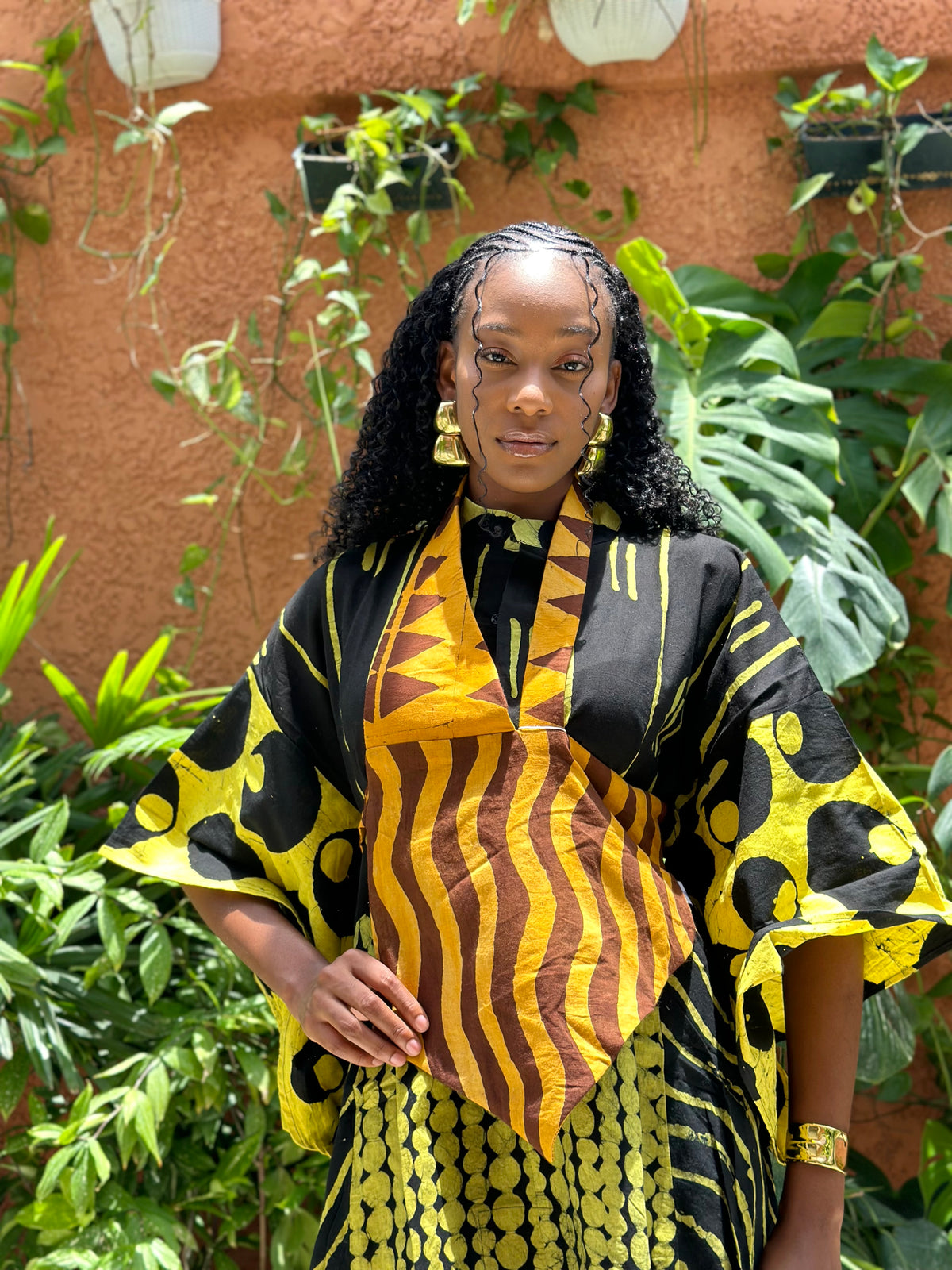 yellow and black multiprint shirt dress 