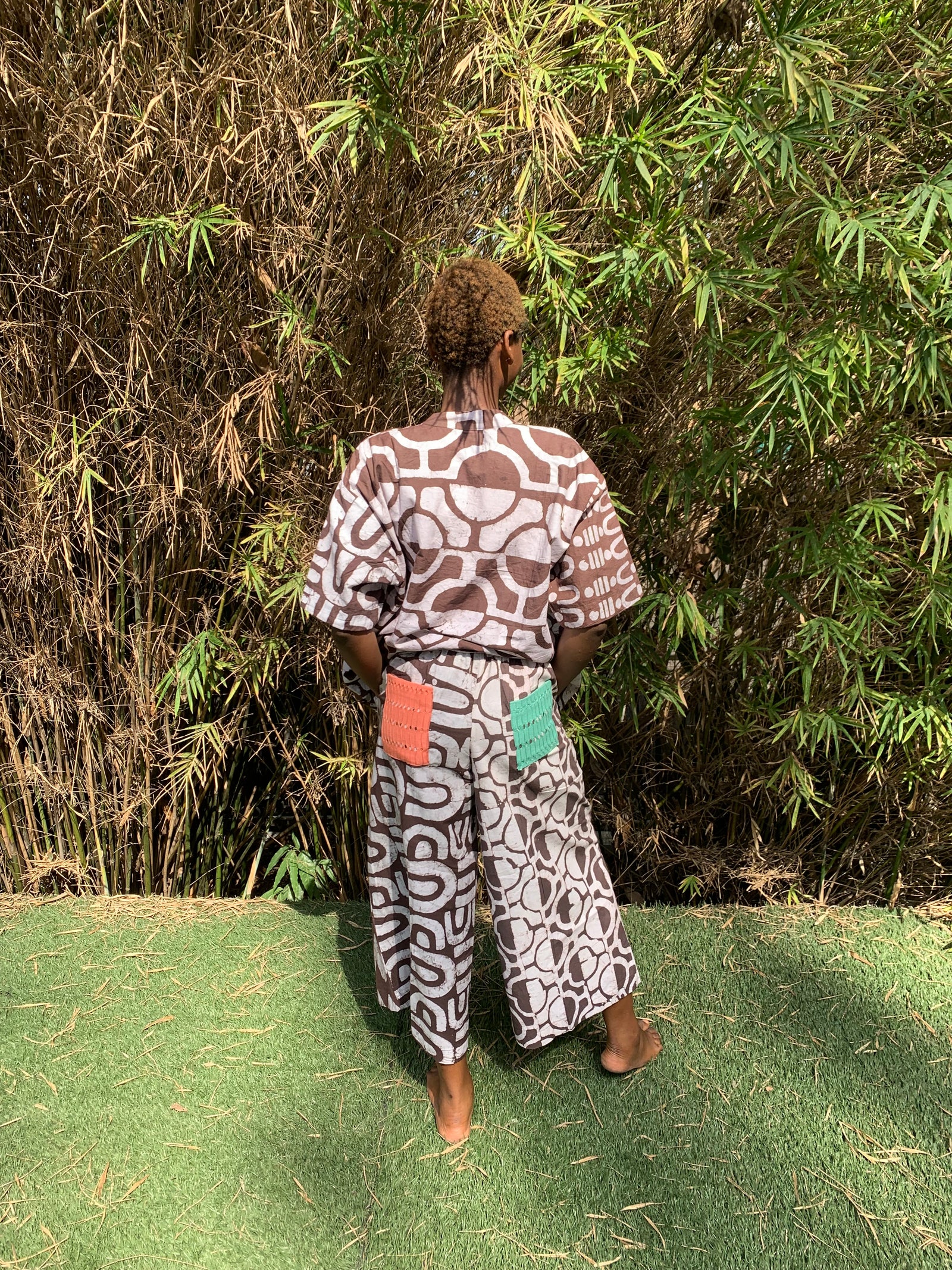 brown and white tribal and half polka multiprint shirt