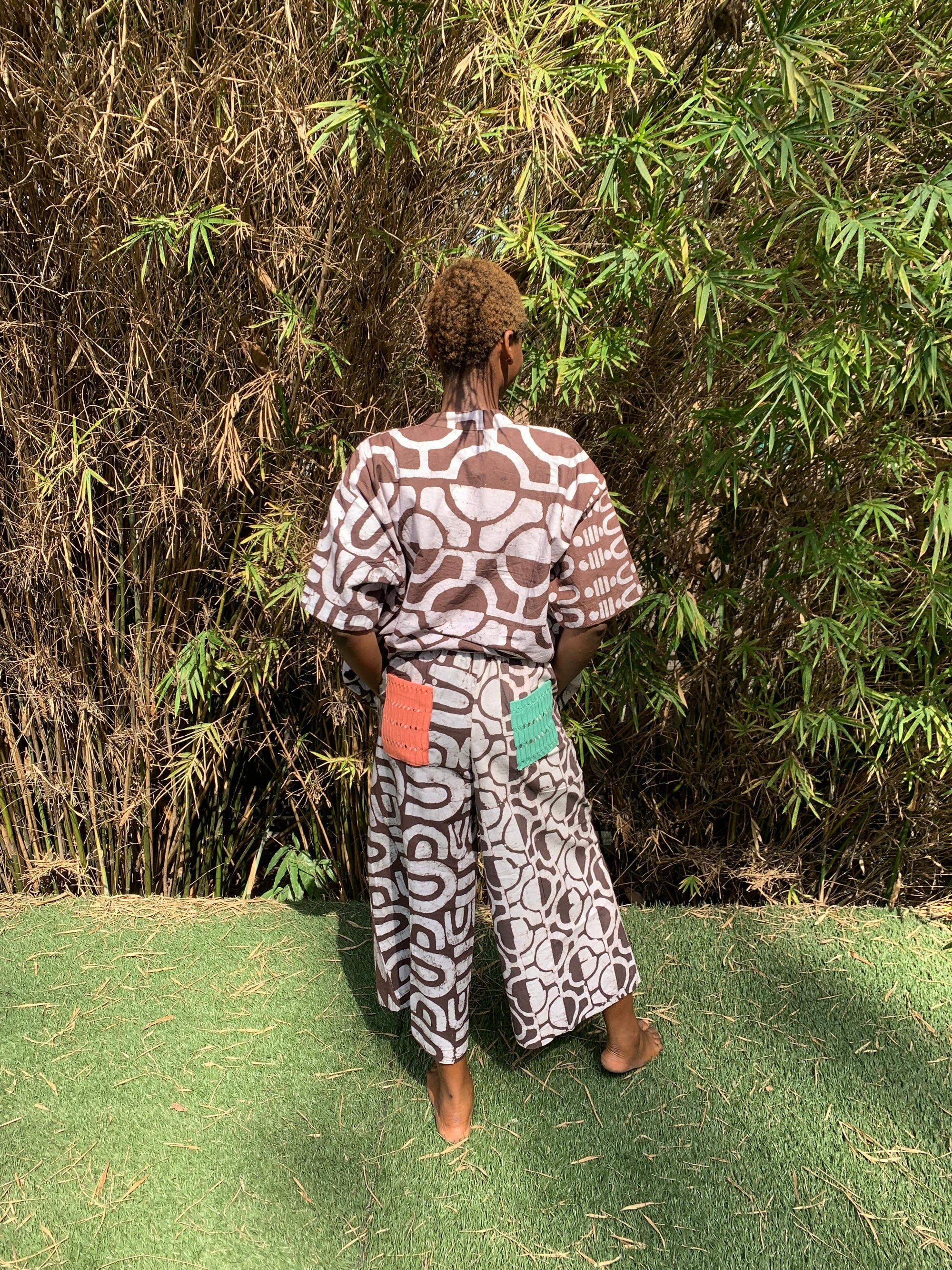 brown and white tribal and half polka multiprint shirt