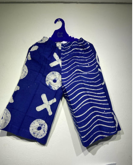 blue and white xo and stripe multiprint kids culottes
