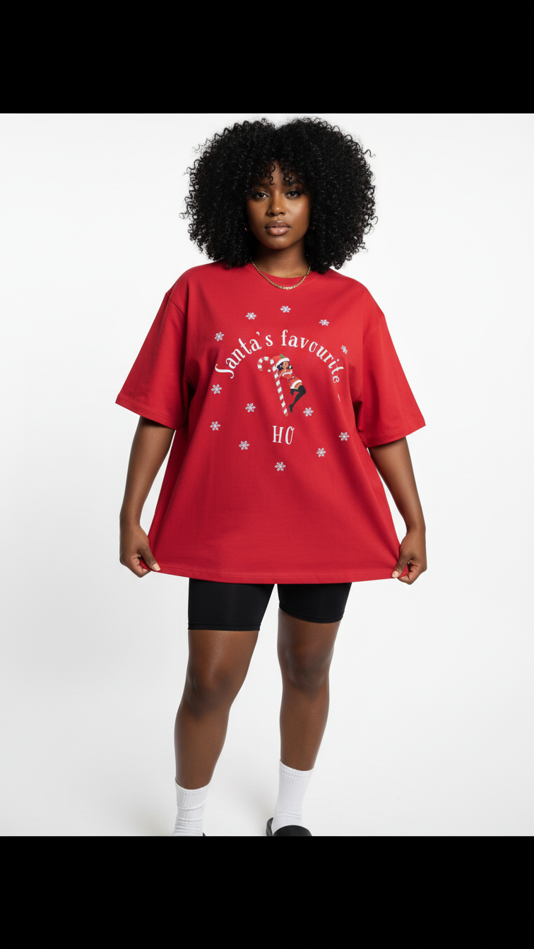 Oversized T-shirt - “Santa's Favourite Ho” (Red)