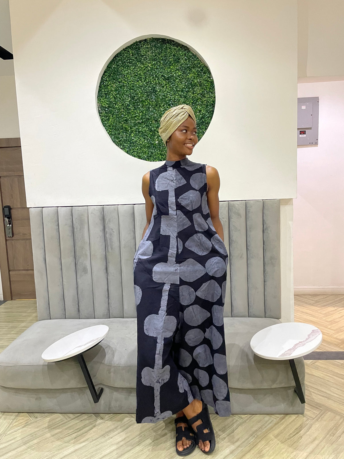 grey and black multiprint jumpsuit