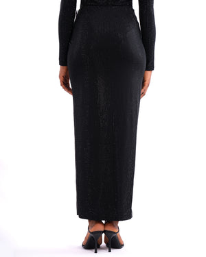 Gina Embellished Draped Maxi Skirt - Black