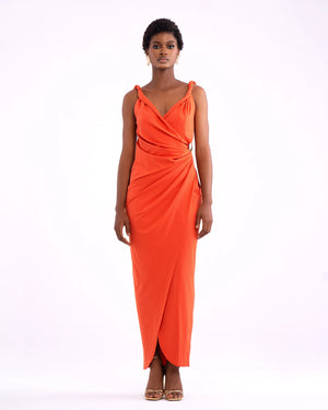 Amara Draped Dress In Orange