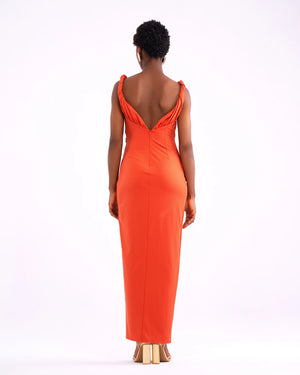 Amara Draped Dress In Orange