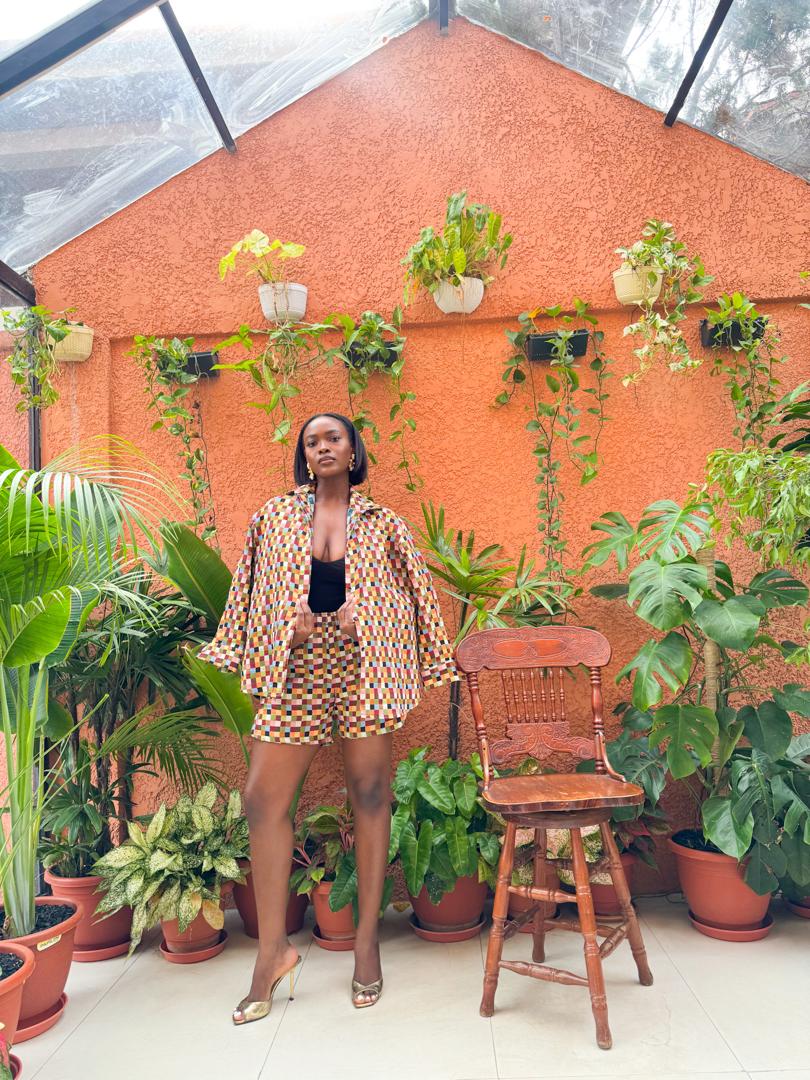 IMANI GRID SHIRT AND SHORT SET