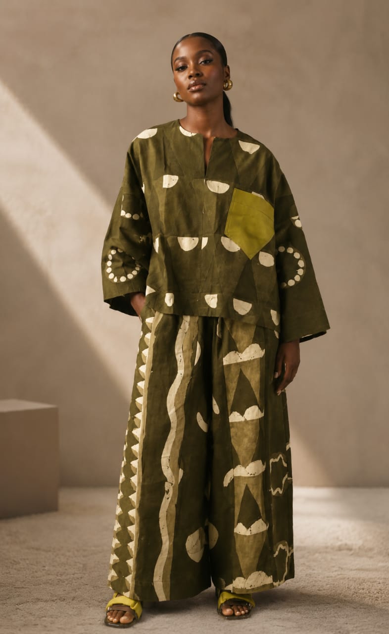 White and Khaki Multiprint Buba shirt