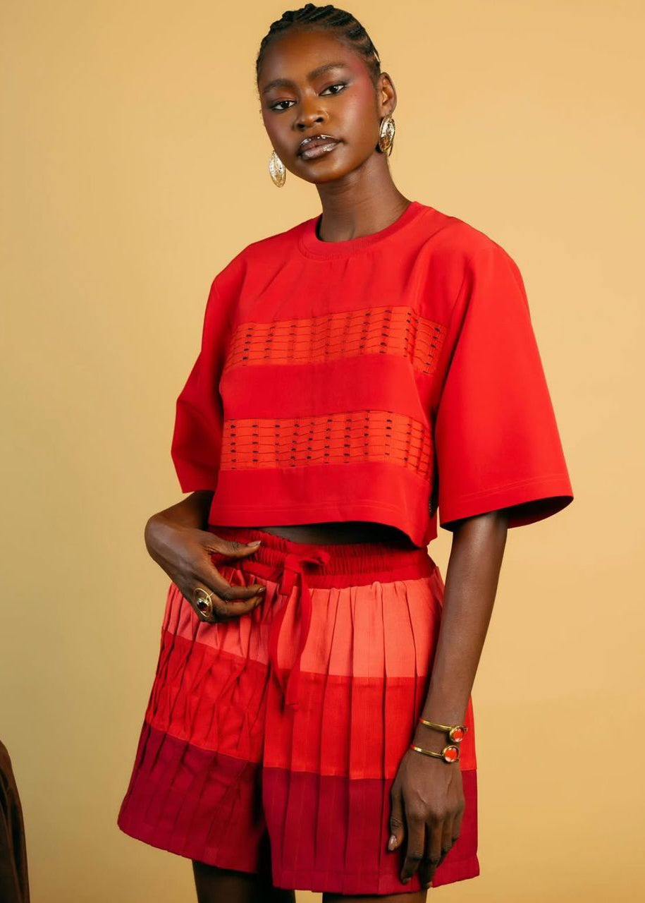 PANELED ASO OKE CROP TEE