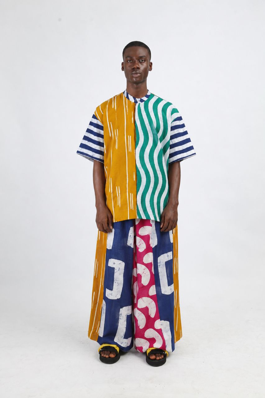 golden orange and white multiprint strip culottes