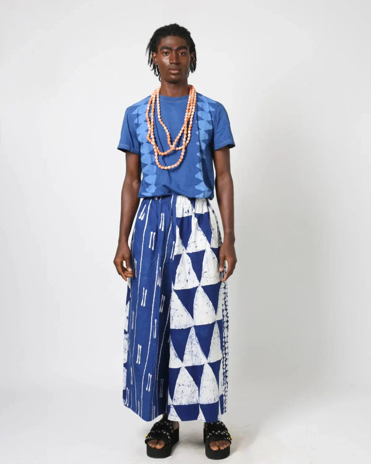 blue and white multiprint culottes