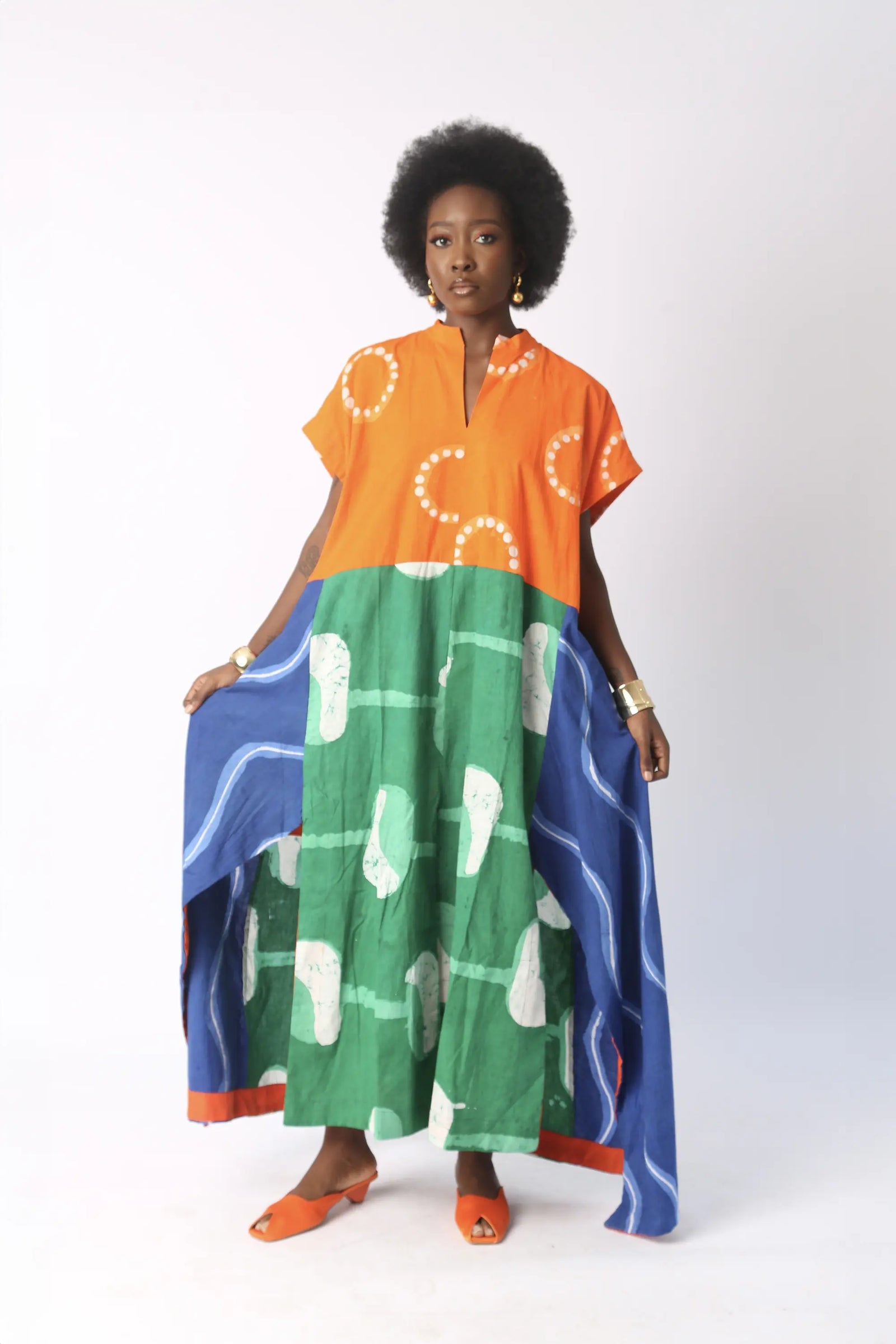 bright multicolour sleeveless shirt dress