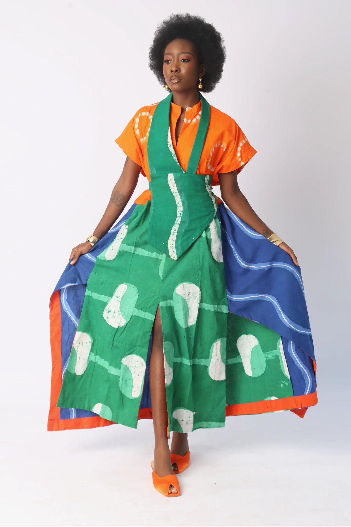 bright multicolour sleeveless shirt dress