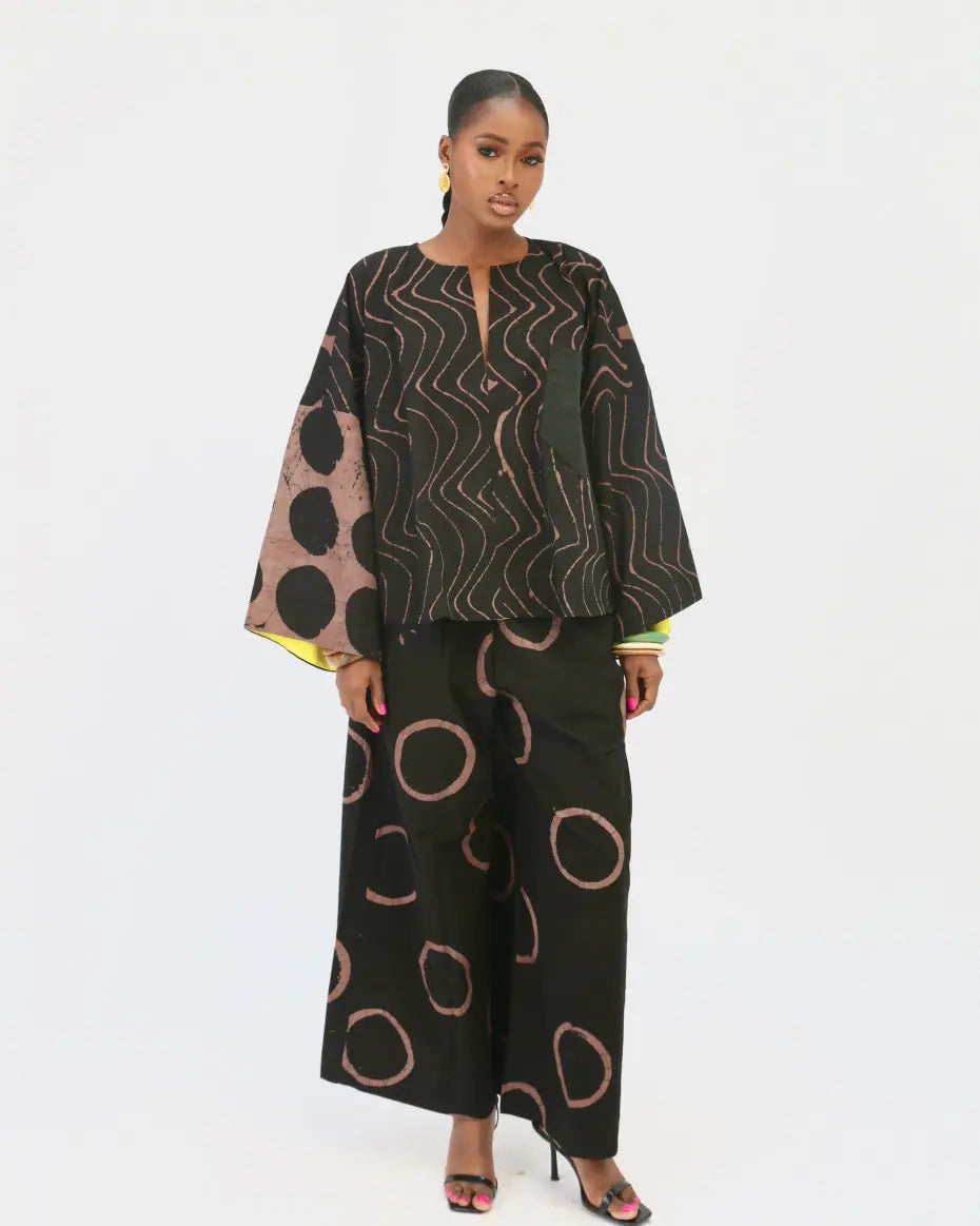 brown and black multiprint buba culottes