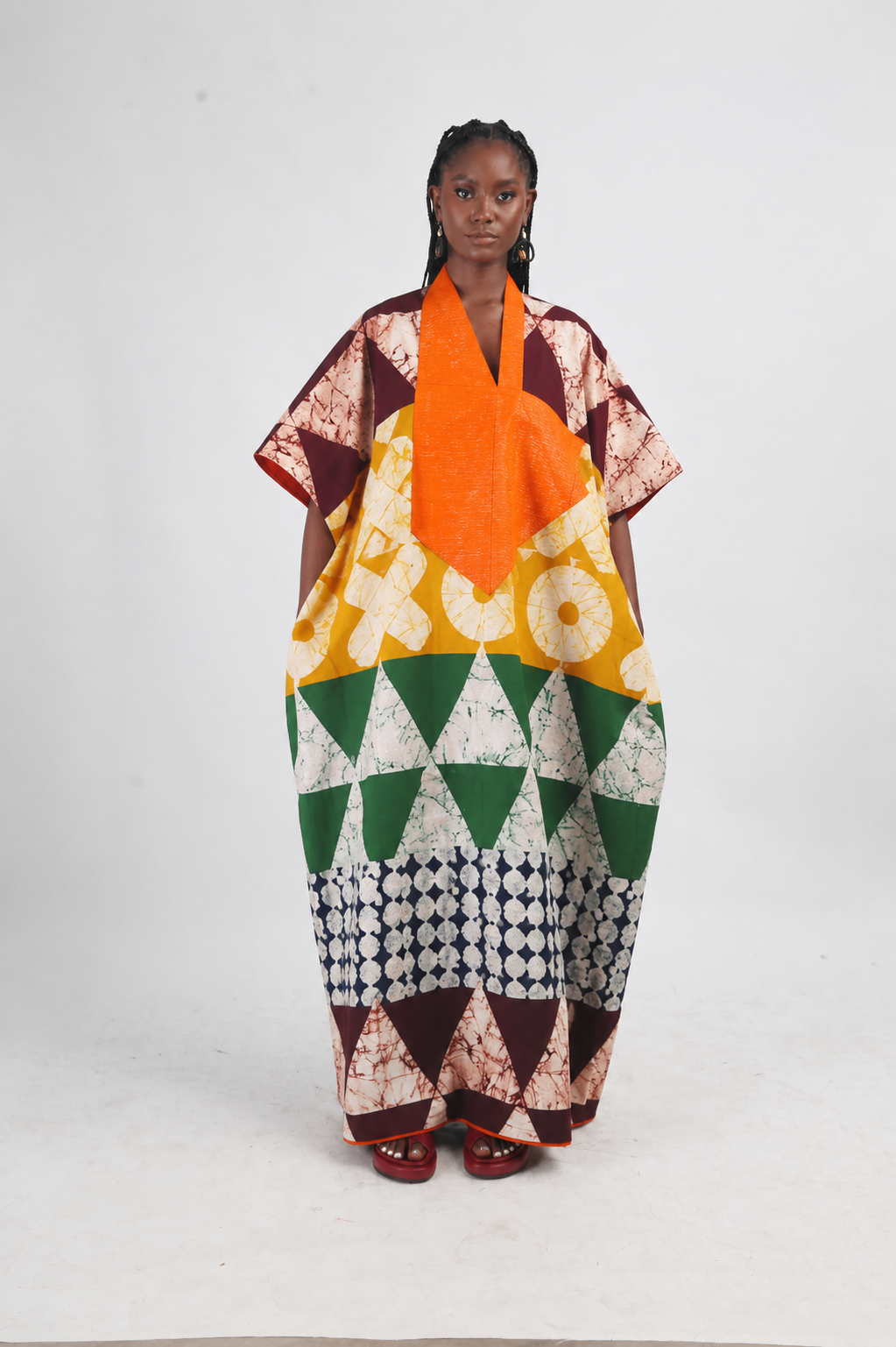 brown and white multicolor agbada with asooke collar