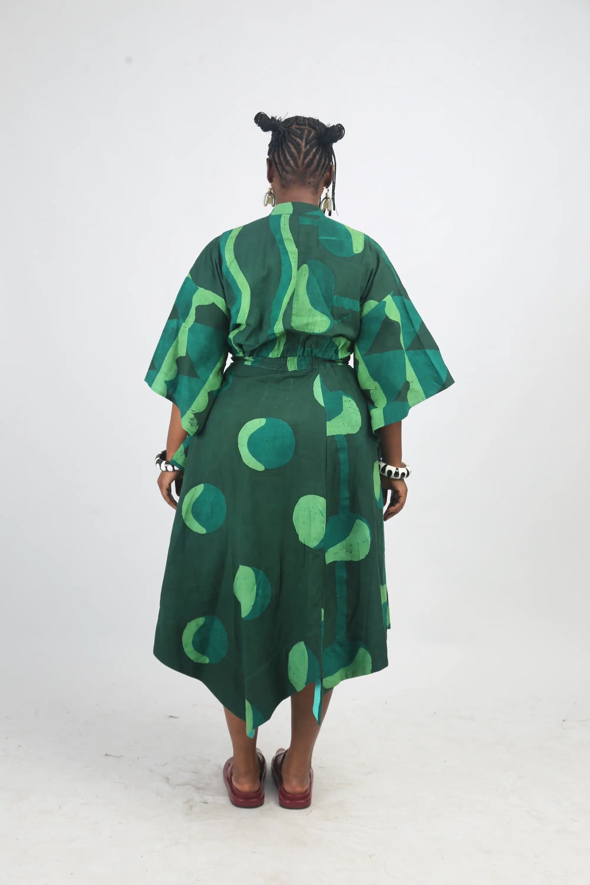 dark green and lemon multicolor iro midi skirt