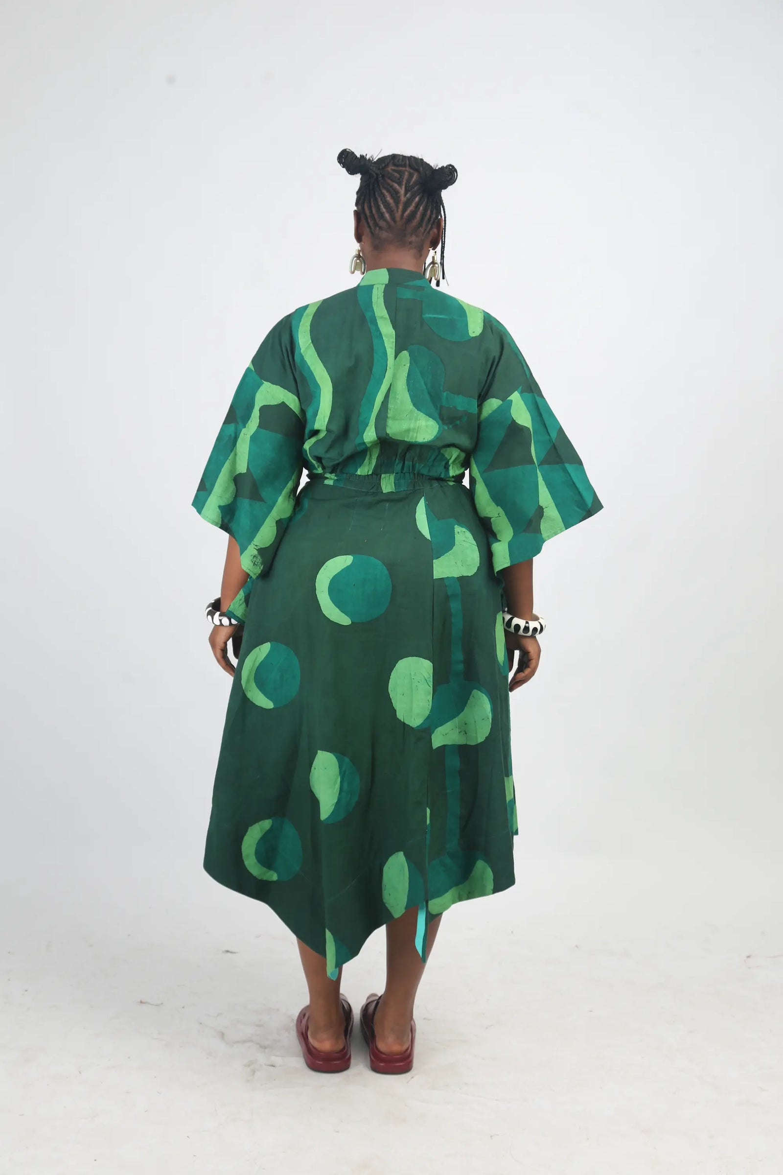 dark green and lemon multicolor iro midi skirt
