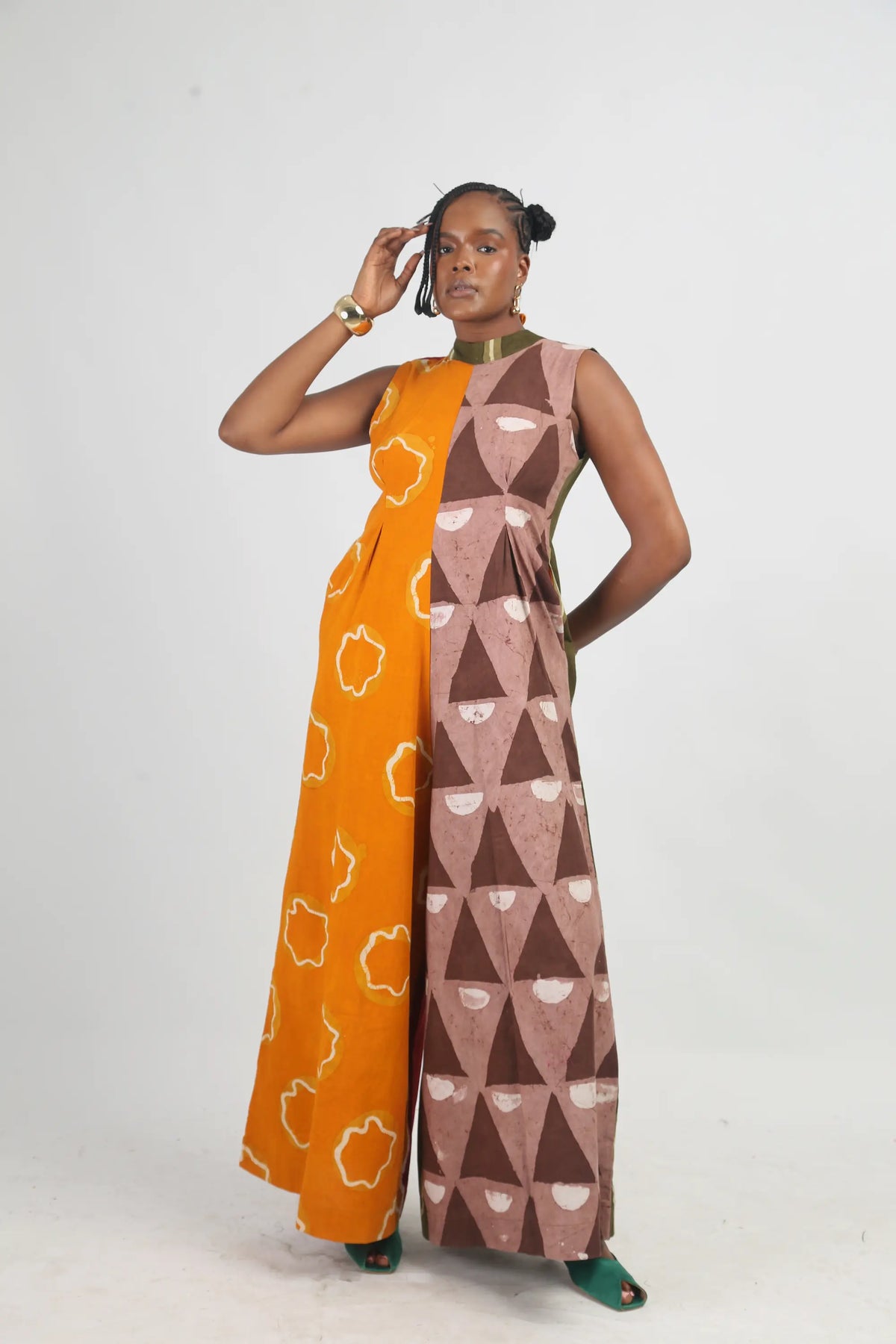 golden yellow and brown multicolour jumpsuit