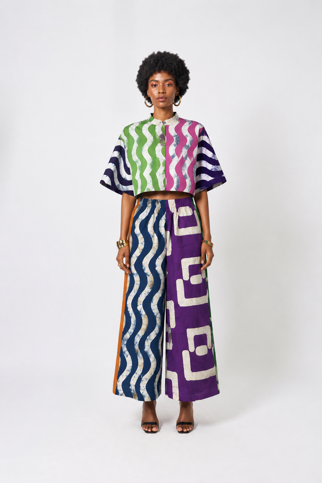 blue and lilac multicolour culottes