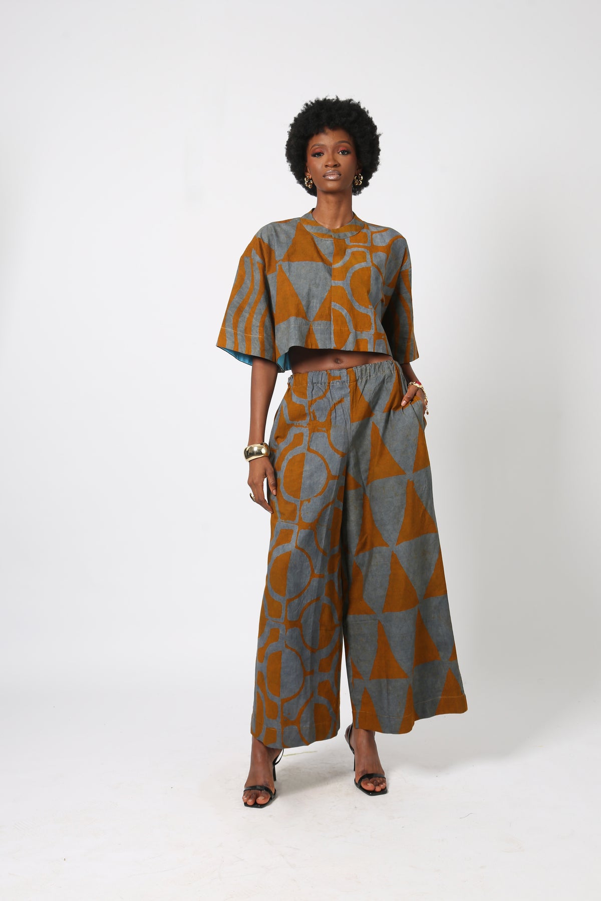 grey and yellow multiprint culottes