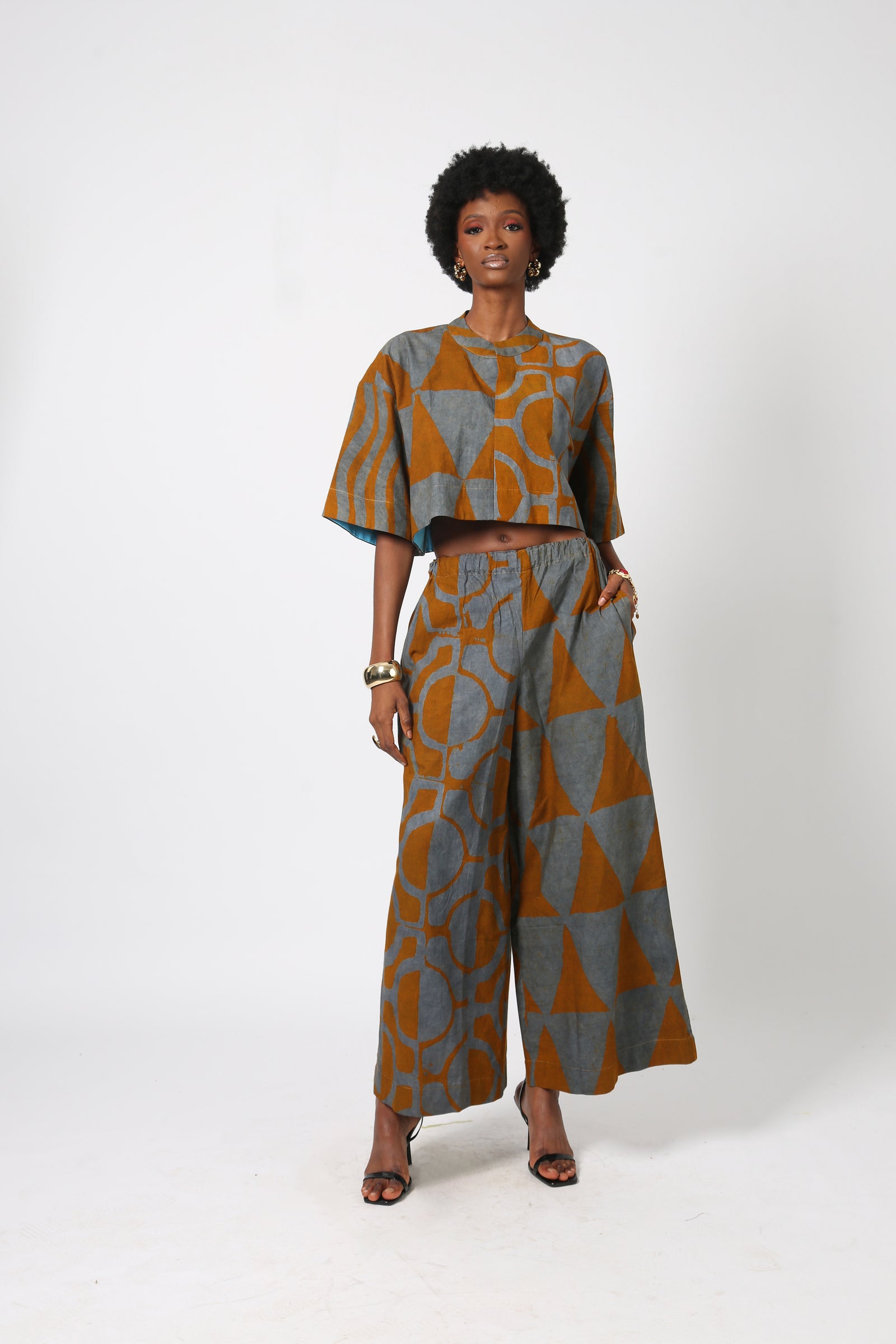 grey and yellow multiprint culottes