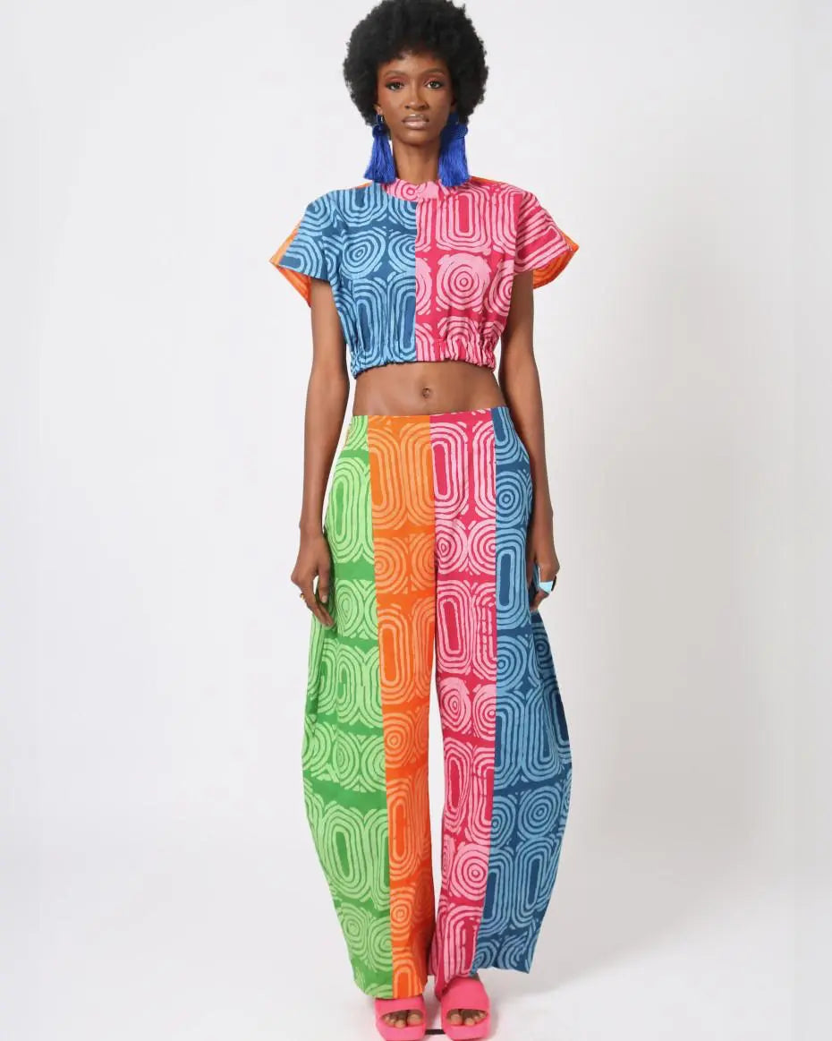 lemon and peach multicolour barrel pants