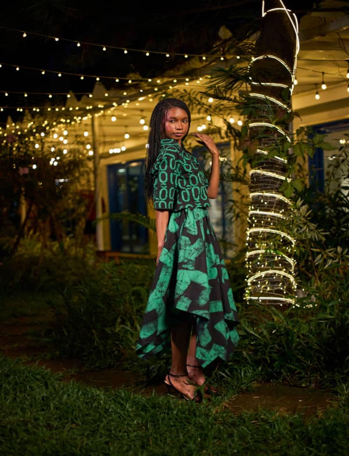 OH OH GREEN AND BLACK WITH ABSTRACT GREEN BUTTERFLY SKIRT