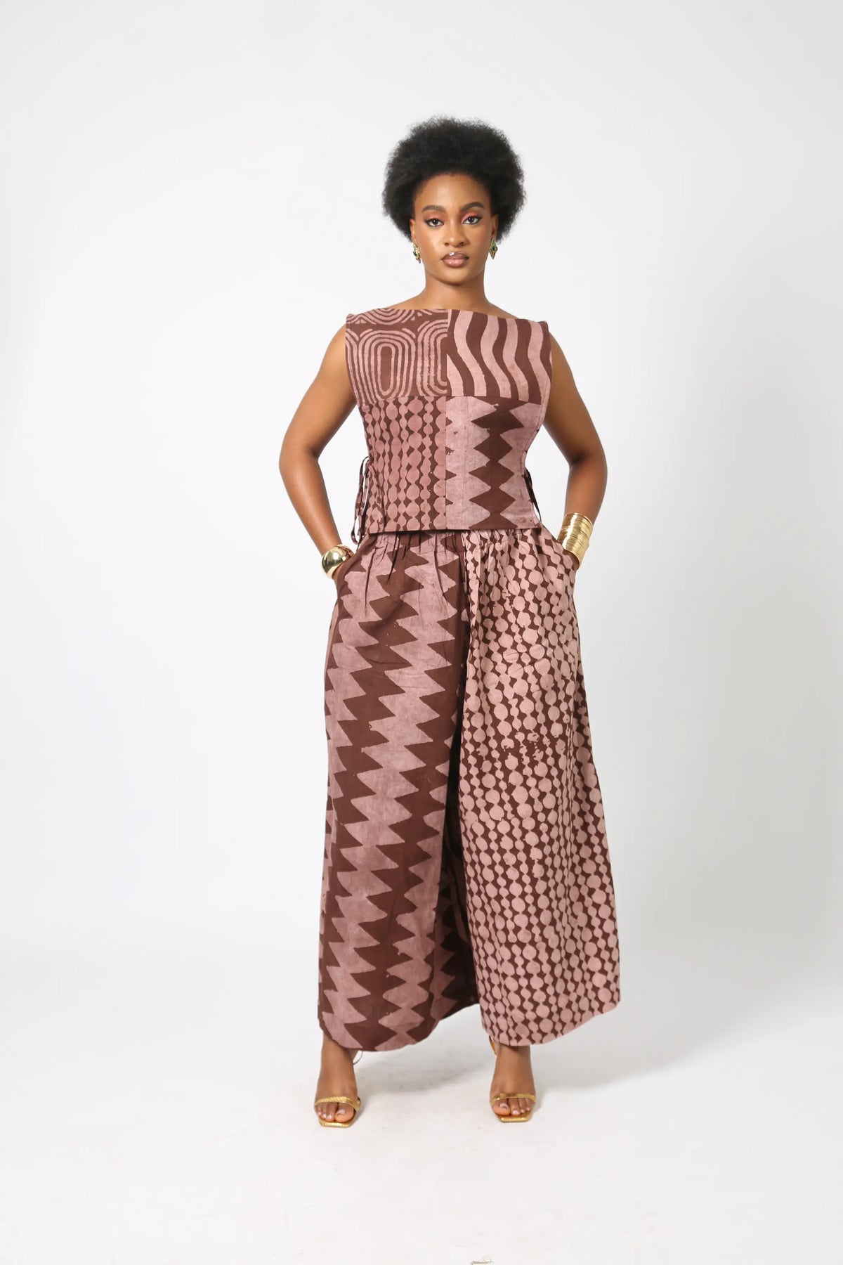 oni brown and light brown multiprint culottes